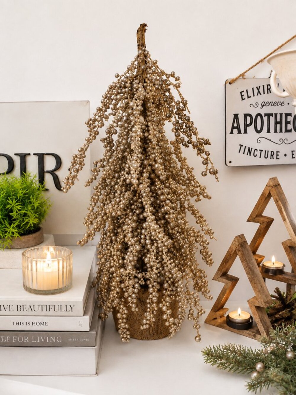 26" Gold Berry Christmas Tree in Jute Pot Holiday Tabletop Decor Rustic NWT